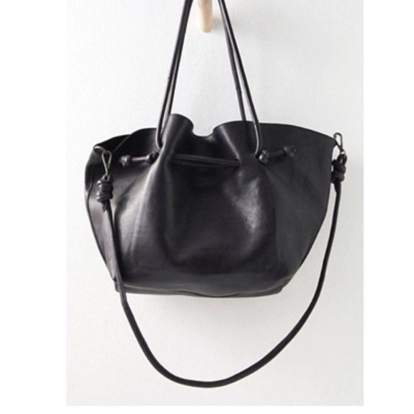 Free People | Leather "Head Over Heels" Tote Bag | Navy Blue - Picture 1 of 14